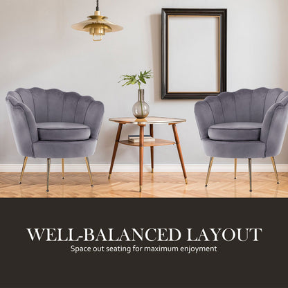 Armchair Padded Lounge Chair Accent Velvet Shell Scallop GREY - Cosy Abode
