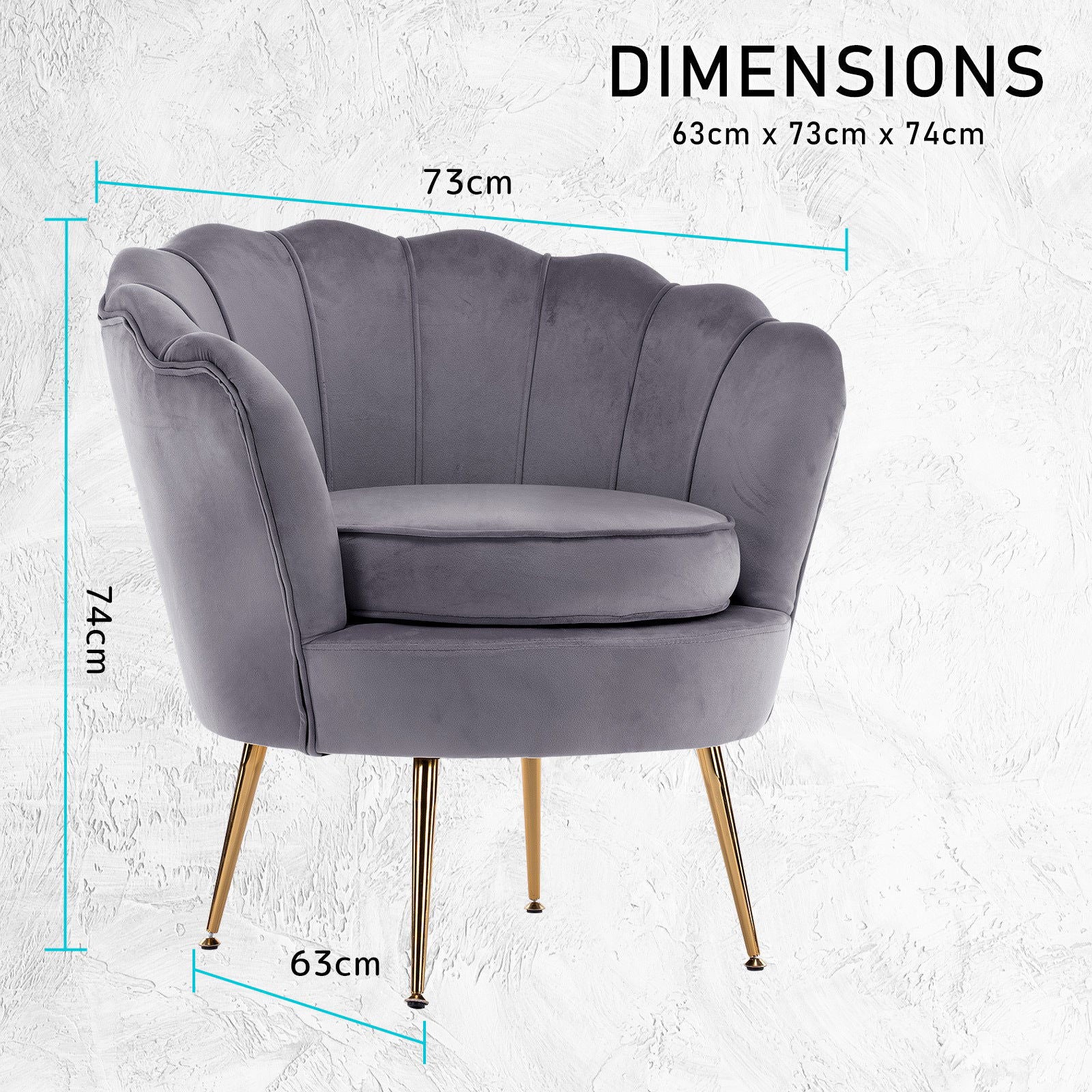 Armchair Padded Lounge Chair Accent Velvet Shell Scallop GREY - Cosy Abode