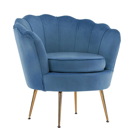 Armchair Padded Lounge Chair Accent Velvet Shell Scallop NAVY BLUE - Cosy Abode