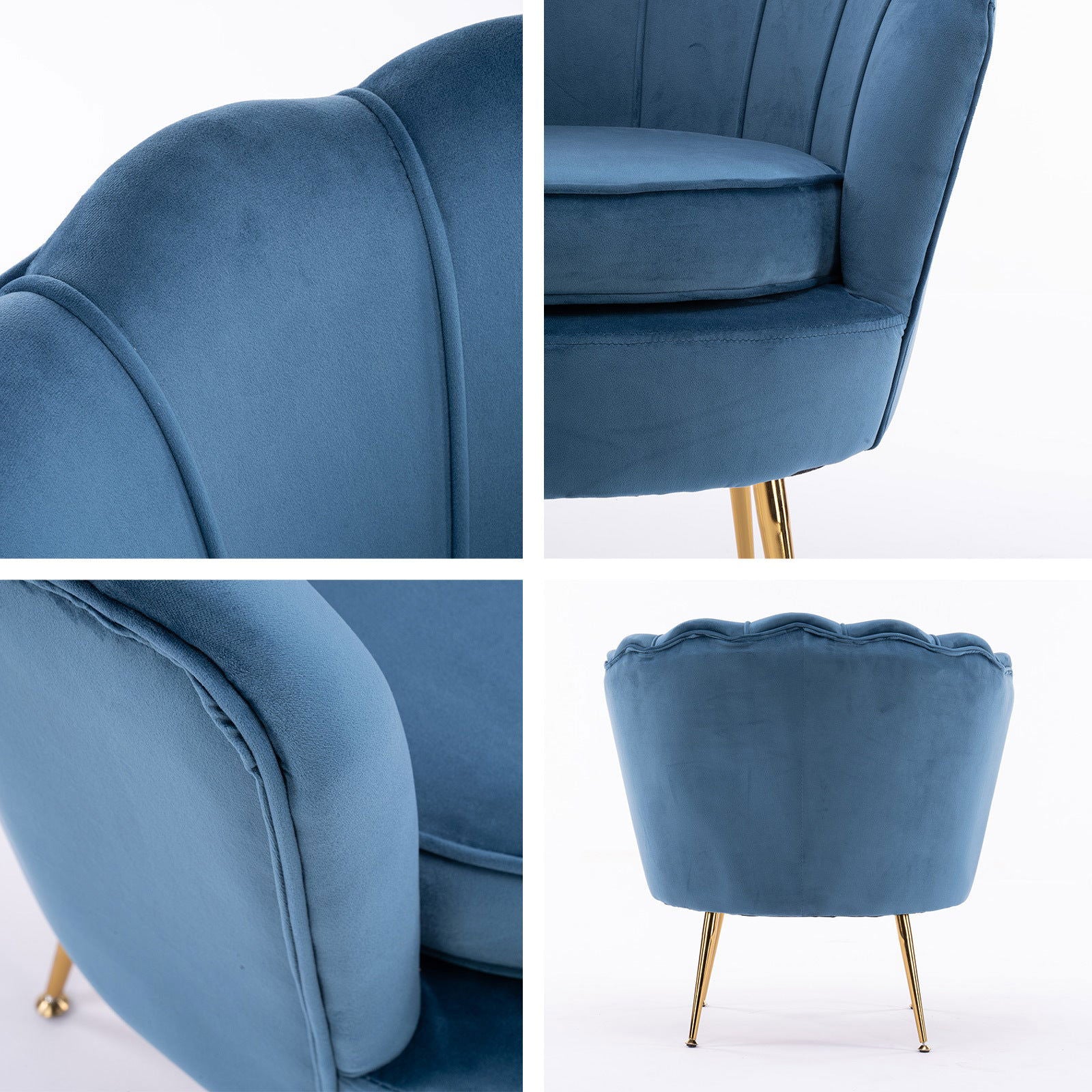 Armchair Padded Lounge Chair Accent Velvet Shell Scallop NAVY BLUE - Cosy Abode