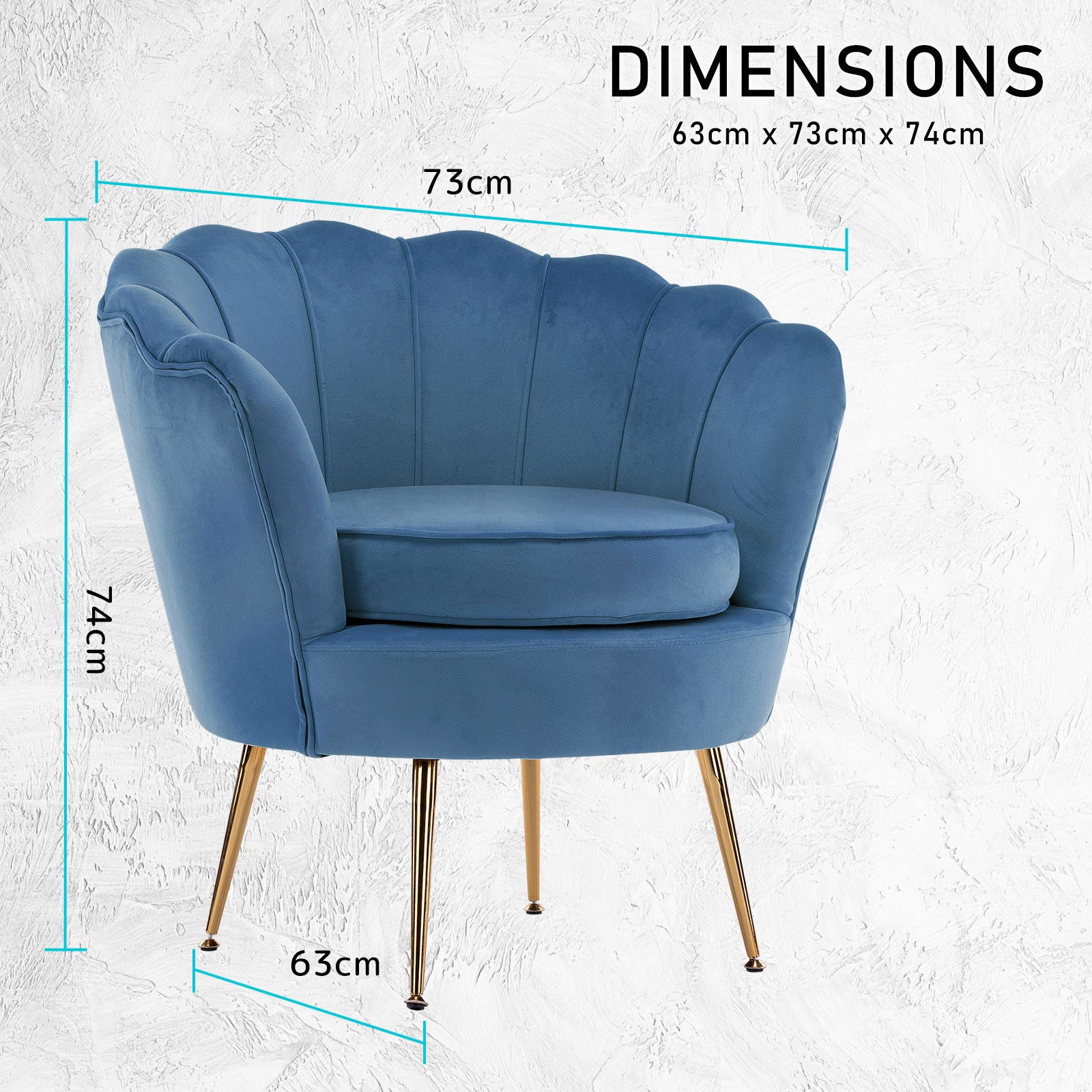 Armchair Padded Lounge Chair Accent Velvet Shell Scallop NAVY BLUE - Cosy Abode