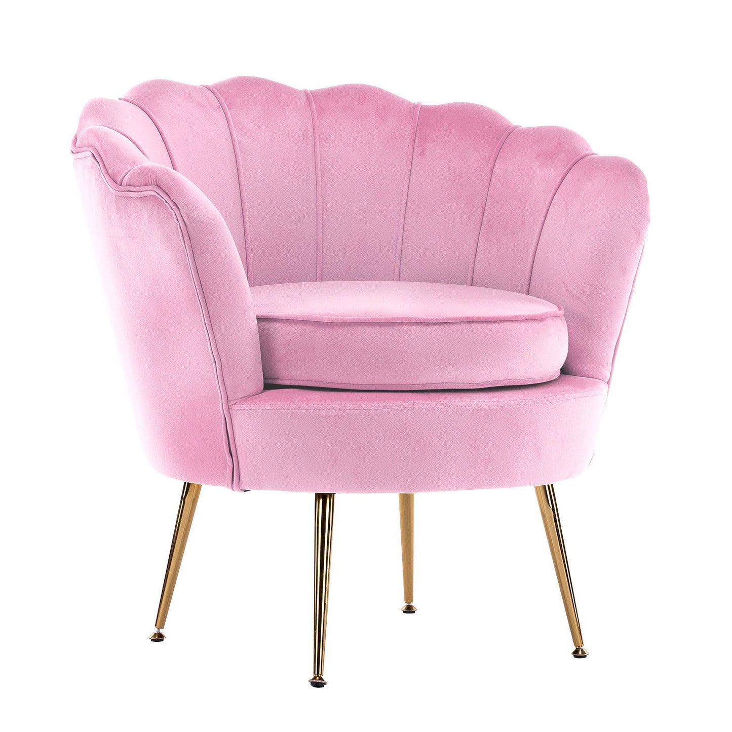 Armchair Padded Lounge Chair Accent Velvet Shell Scallop PINK - Cosy Abode
