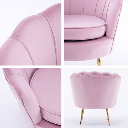Armchair Padded Lounge Chair Accent Velvet Shell Scallop PINK - Cosy Abode