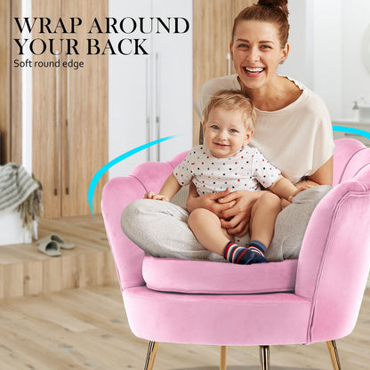 Armchair Padded Lounge Chair Accent Velvet Shell Scallop PINK - Cosy Abode