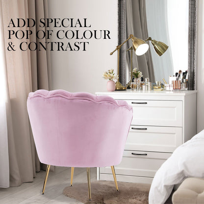 Armchair Padded Lounge Chair Accent Velvet Shell Scallop PINK - Cosy Abode