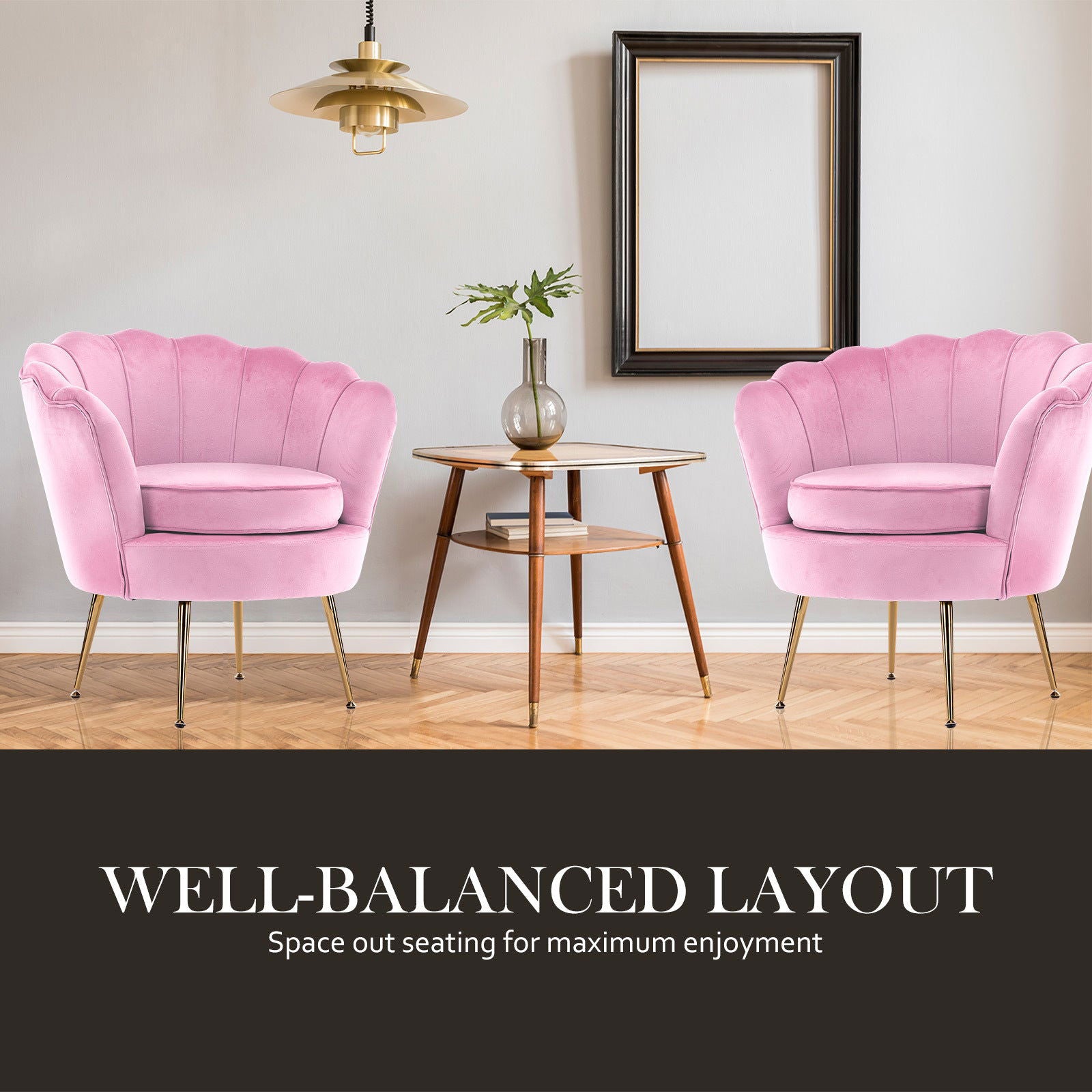 Armchair Padded Lounge Chair Accent Velvet Shell Scallop PINK - Cosy Abode