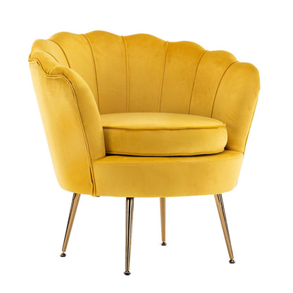 Armchair Padded Lounge Chair Accent Velvet Shell Scallop YELLOW - Cosy Abode