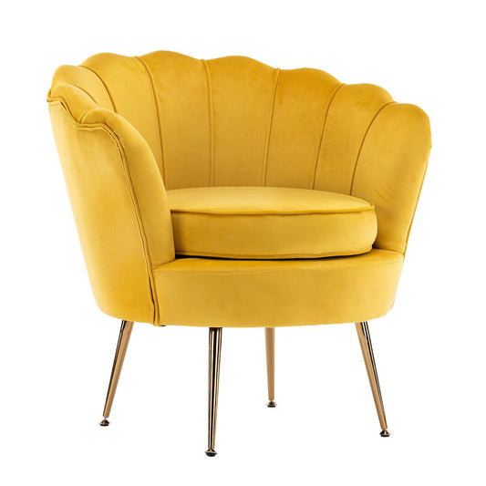 Armchair Padded Lounge Chair Accent Velvet Shell Scallop YELLOW - Cosy Abode