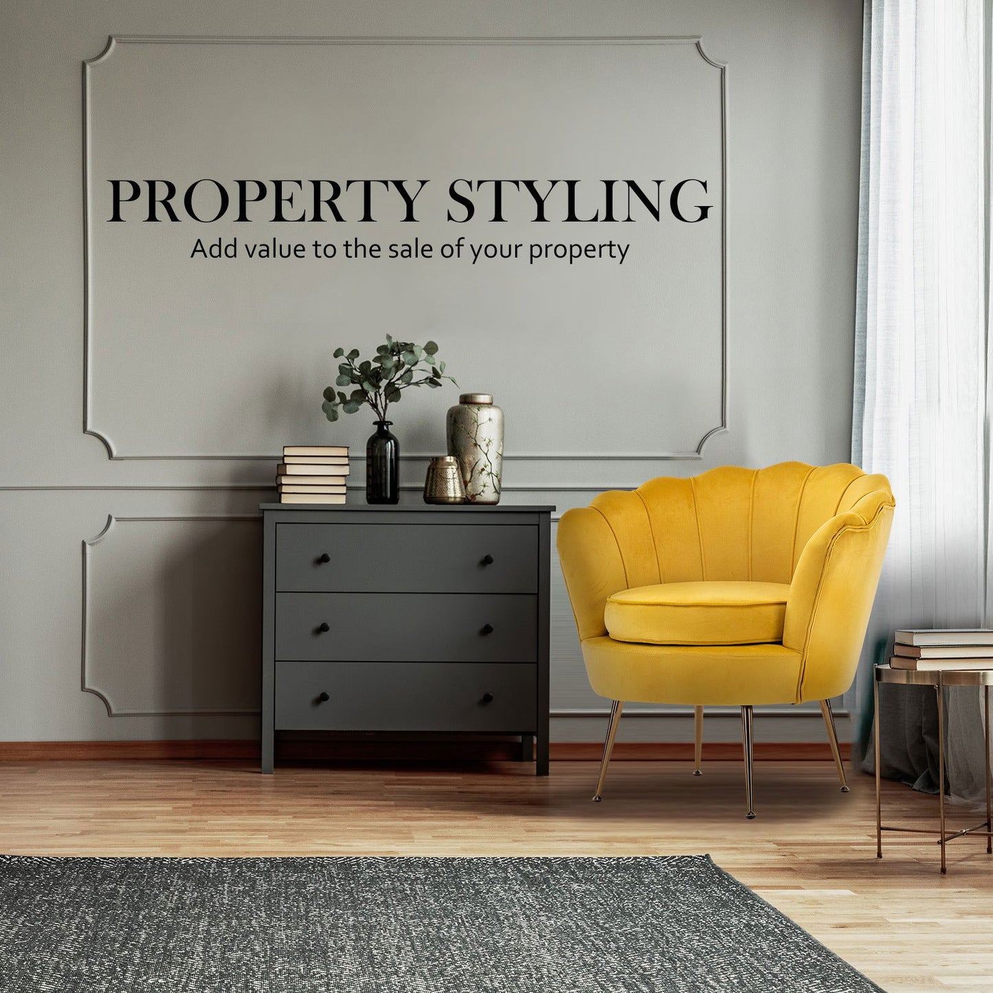 Armchair Padded Lounge Chair Accent Velvet Shell Scallop YELLOW - Cosy Abode