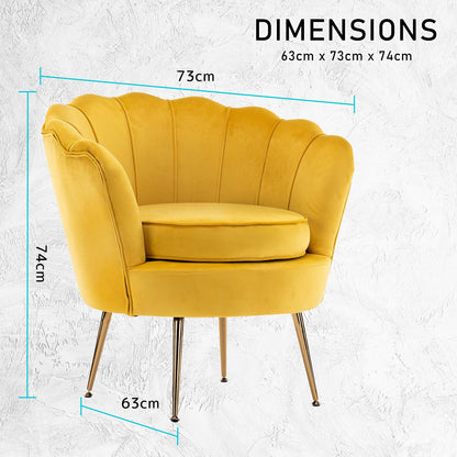 Armchair Padded Lounge Chair Accent Velvet Shell Scallop YELLOW - Cosy Abode