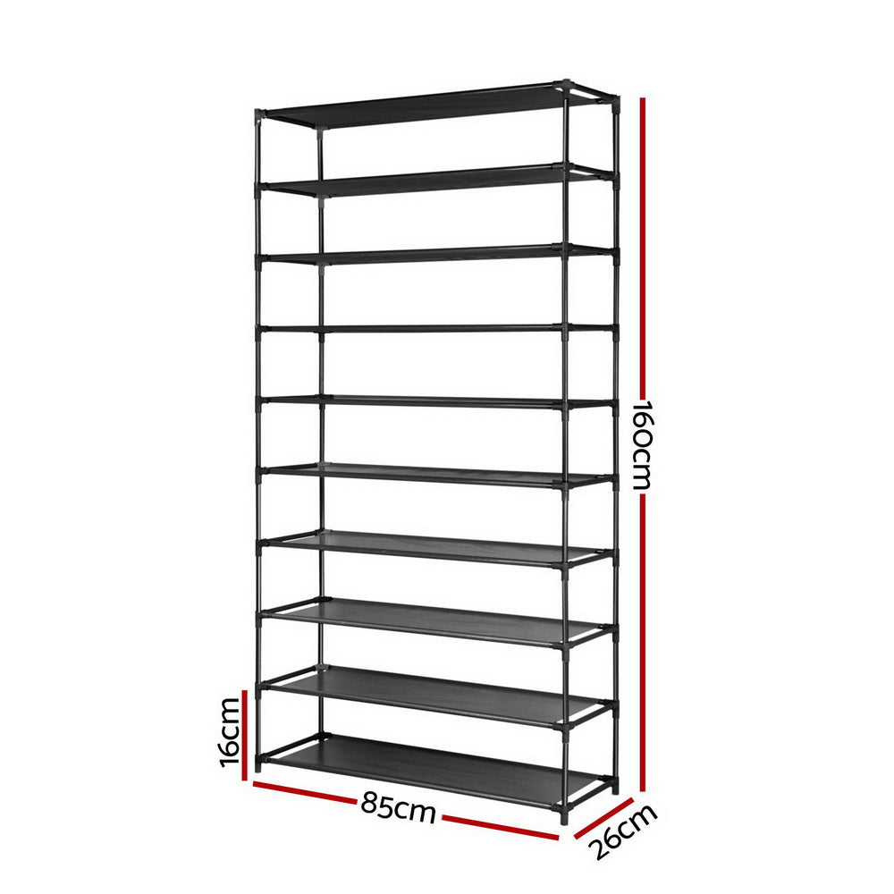 Artiss 10-Tier Shoe Rack Stackable 50 Pairs Black - Cosy Abode