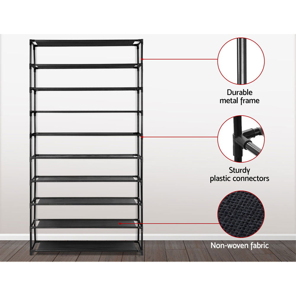 Artiss 10-Tier Shoe Rack Stackable 50 Pairs Black - Cosy Abode