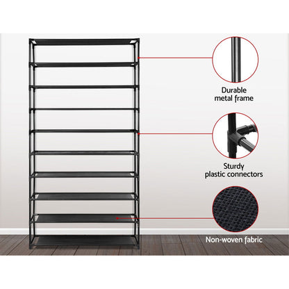 Artiss 10-Tier Shoe Rack Stackable 50 Pairs Black - Cosy Abode