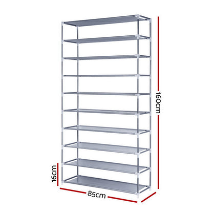 Artiss 10-Tier Shoe Rack Stackable 50 Pairs Grey - Cosy Abode