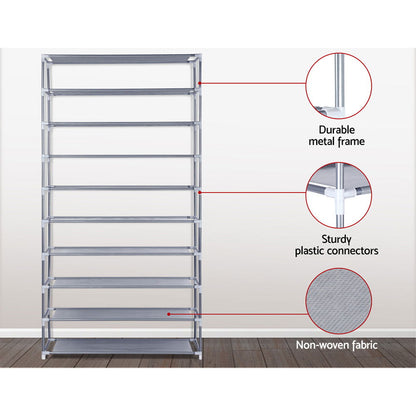 Artiss 10-Tier Shoe Rack Stackable 50 Pairs Grey - Cosy Abode
