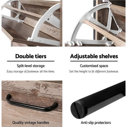 Artiss 12 Pair Wooden Vintage Shoe Rack Storage Cabinet - Wood - Cosy Abode