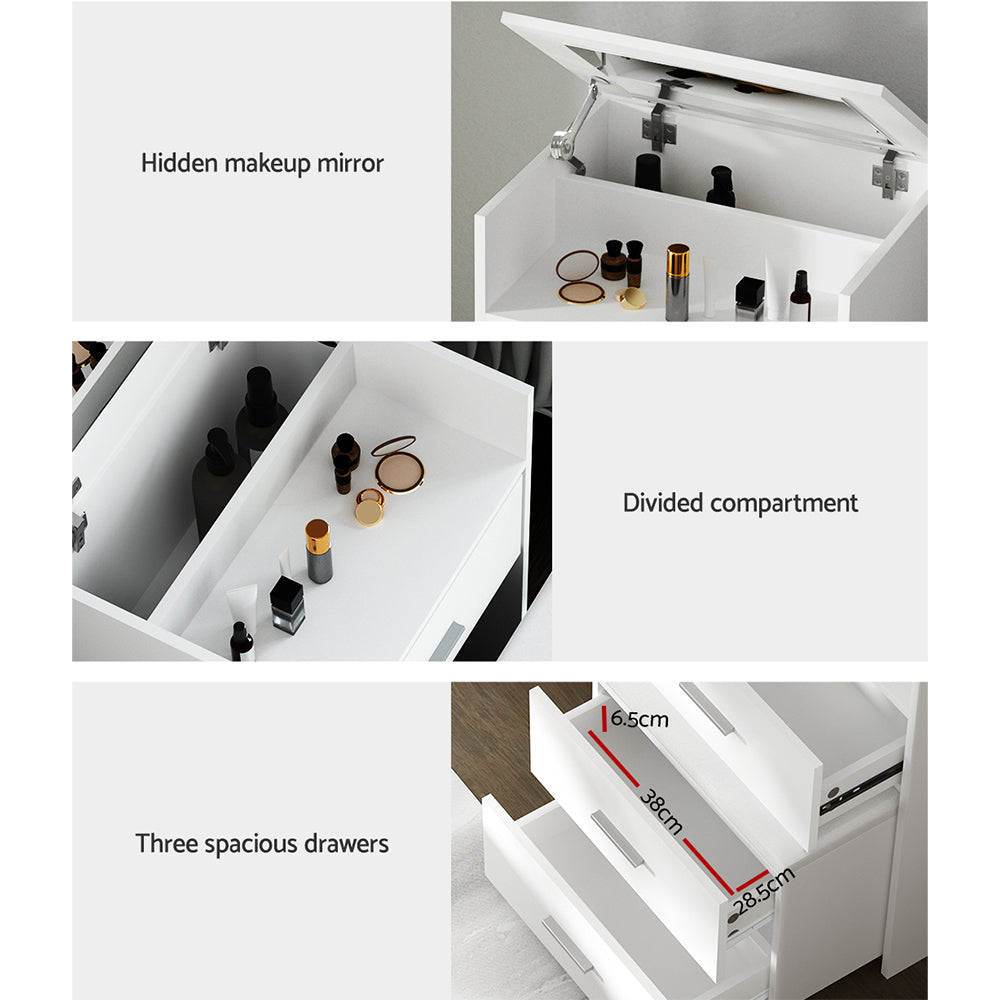 Artiss 2-in-1 Dressing Table Stool Set Bedside Table White - Cosy Abode