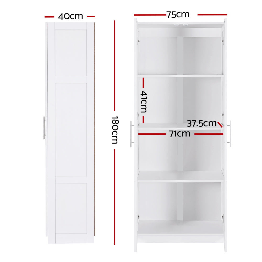Artiss 2 Door Clothes Wardrobe Cupboard White - Cosy Abode