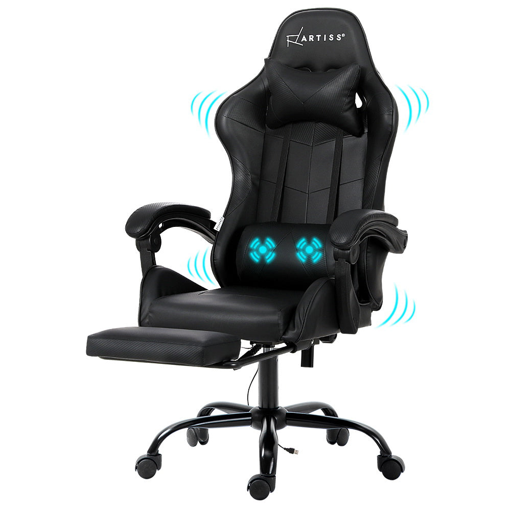 Artiss 2 Point Massage Gaming Office Chair Footrest Black - Cosy Abode