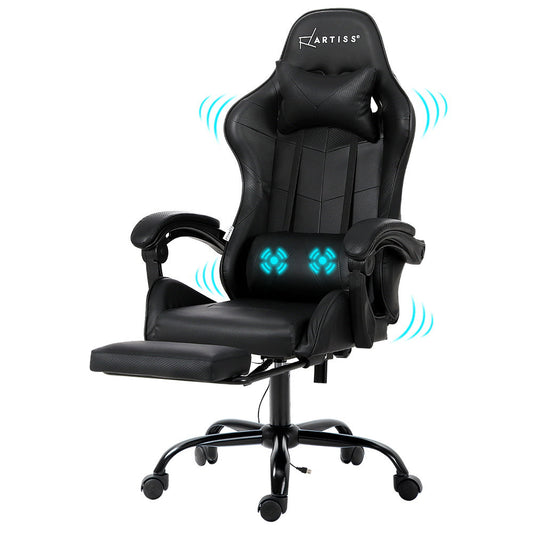 Artiss 2 Point Massage Gaming Office Chair Footrest Black - Cosy Abode