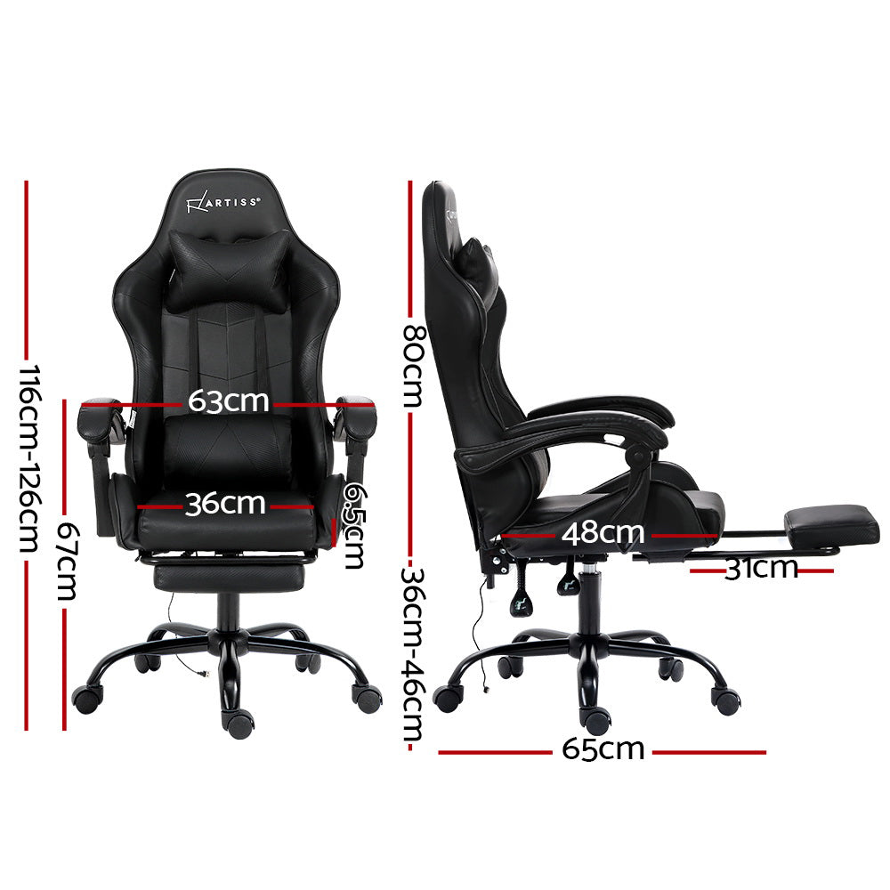 Artiss 2 Point Massage Gaming Office Chair Footrest Black - Cosy Abode