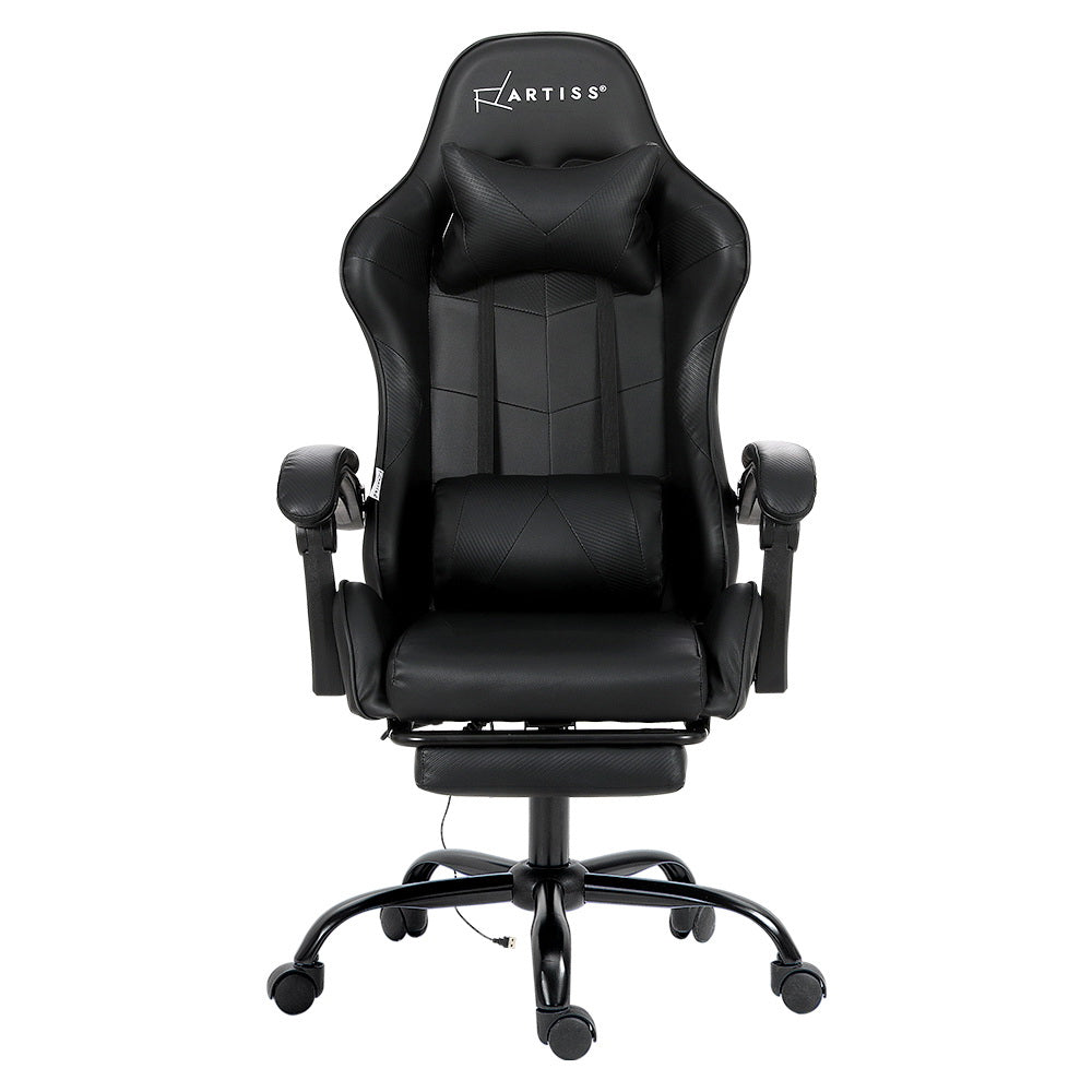 Artiss 2 Point Massage Gaming Office Chair Footrest Black - Cosy Abode