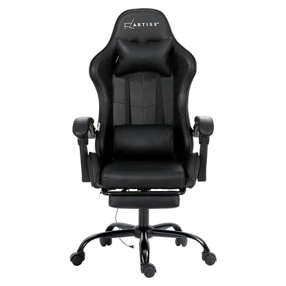 Artiss 2 Point Massage Gaming Office Chair Footrest Black - Cosy Abode