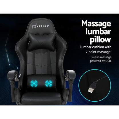 Artiss 2 Point Massage Gaming Office Chair Footrest Black - Cosy Abode