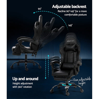 Artiss 2 Point Massage Gaming Office Chair Footrest Black - Cosy Abode