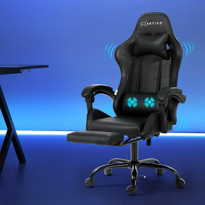Artiss 2 Point Massage Gaming Office Chair Footrest Black - Cosy Abode