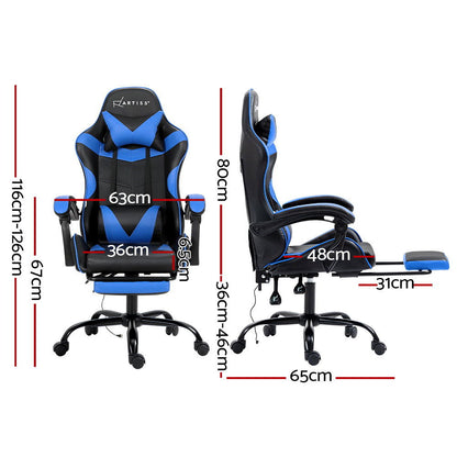 Artiss 2 Point Massage Gaming Office Chair Footrest Blue - Cosy Abode