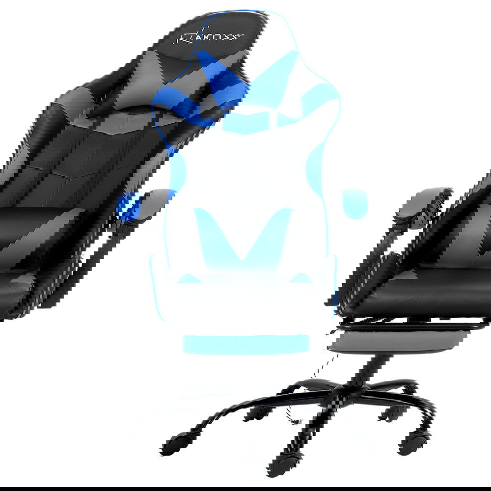 Artiss 2 Point Massage Gaming Office Chair Footrest Blue - Cosy Abode