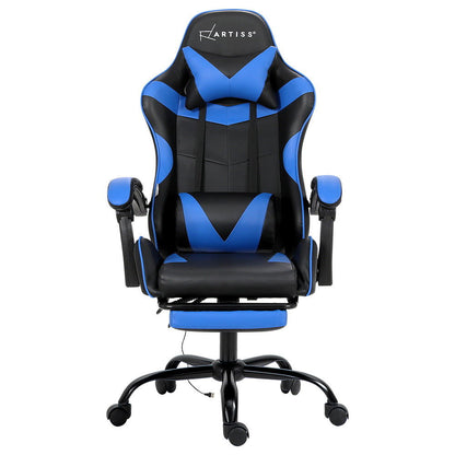 Artiss 2 Point Massage Gaming Office Chair Footrest Blue - Cosy Abode
