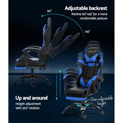 Artiss 2 Point Massage Gaming Office Chair Footrest Blue - Cosy Abode