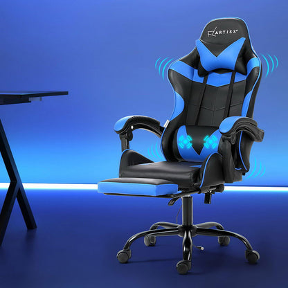 Artiss 2 Point Massage Gaming Office Chair Footrest Blue - Cosy Abode