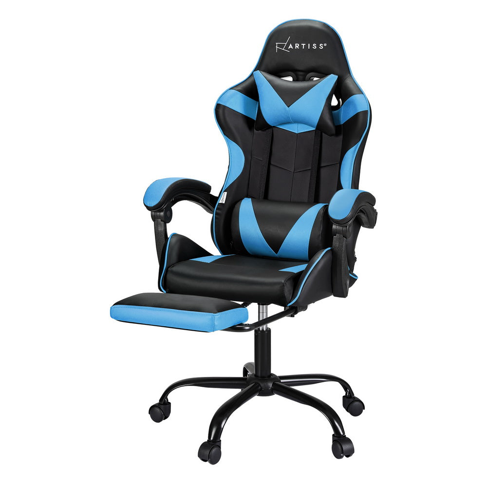 Artiss 2 Point Massage Gaming Office Chair Footrest Cyan Blue - Cosy Abode