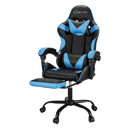 Artiss 2 Point Massage Gaming Office Chair Footrest Cyan Blue - Cosy Abode