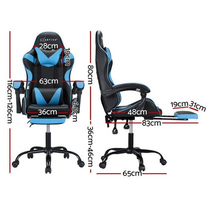 Artiss 2 Point Massage Gaming Office Chair Footrest Cyan Blue - Cosy Abode