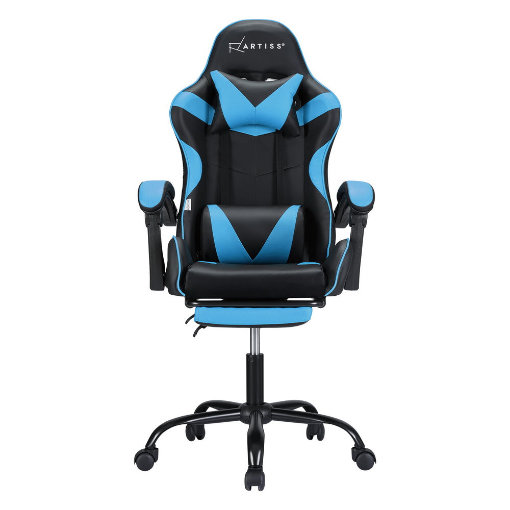 Artiss 2 Point Massage Gaming Office Chair Footrest Cyan Blue - Cosy Abode