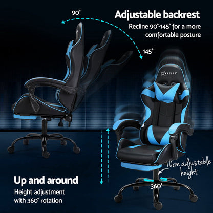 Artiss 2 Point Massage Gaming Office Chair Footrest Cyan Blue - Cosy Abode