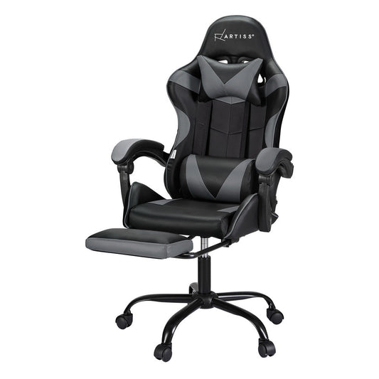 Artiss 2 Point Massage Gaming Office Chair Footrest Grey - Cosy Abode