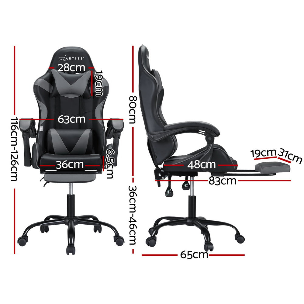 Artiss 2 Point Massage Gaming Office Chair Footrest Grey - Cosy Abode