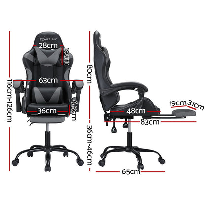 Artiss 2 Point Massage Gaming Office Chair Footrest Grey - Cosy Abode