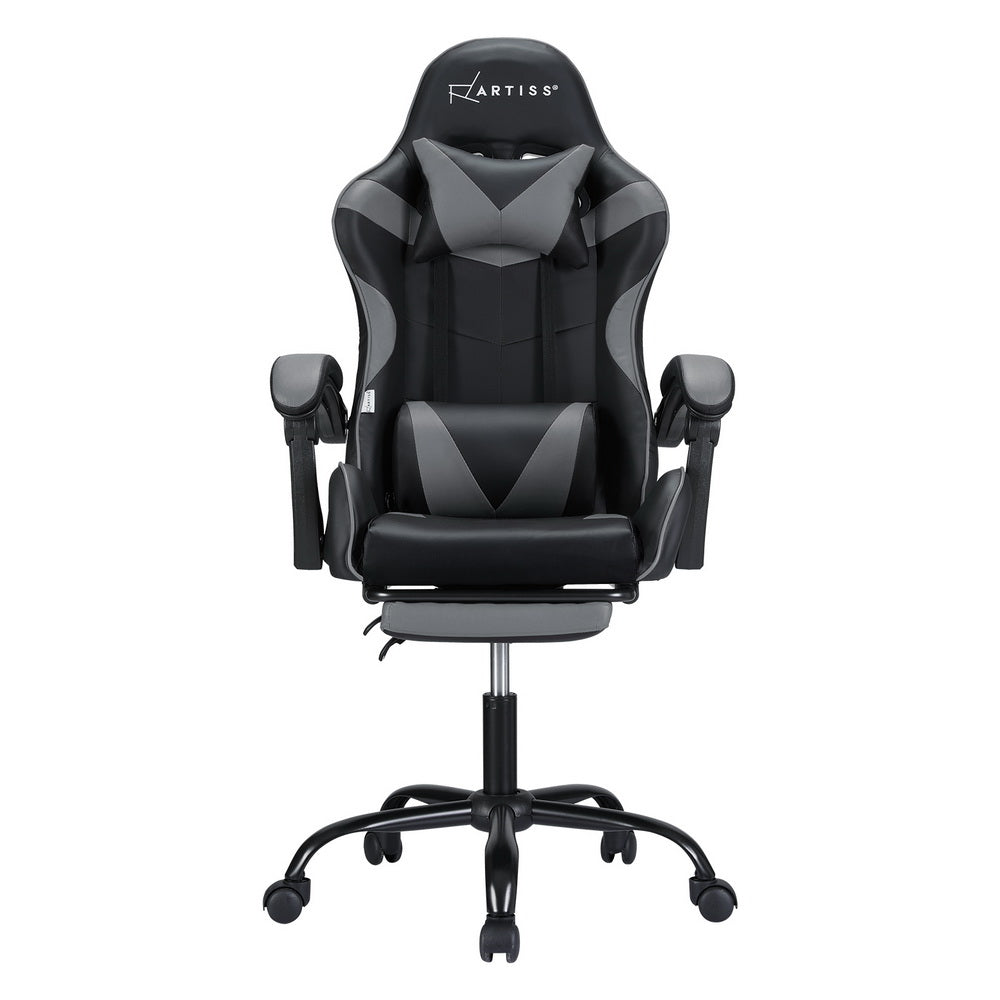 Artiss 2 Point Massage Gaming Office Chair Footrest Grey - Cosy Abode