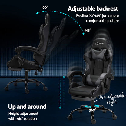 Artiss 2 Point Massage Gaming Office Chair Footrest Grey - Cosy Abode