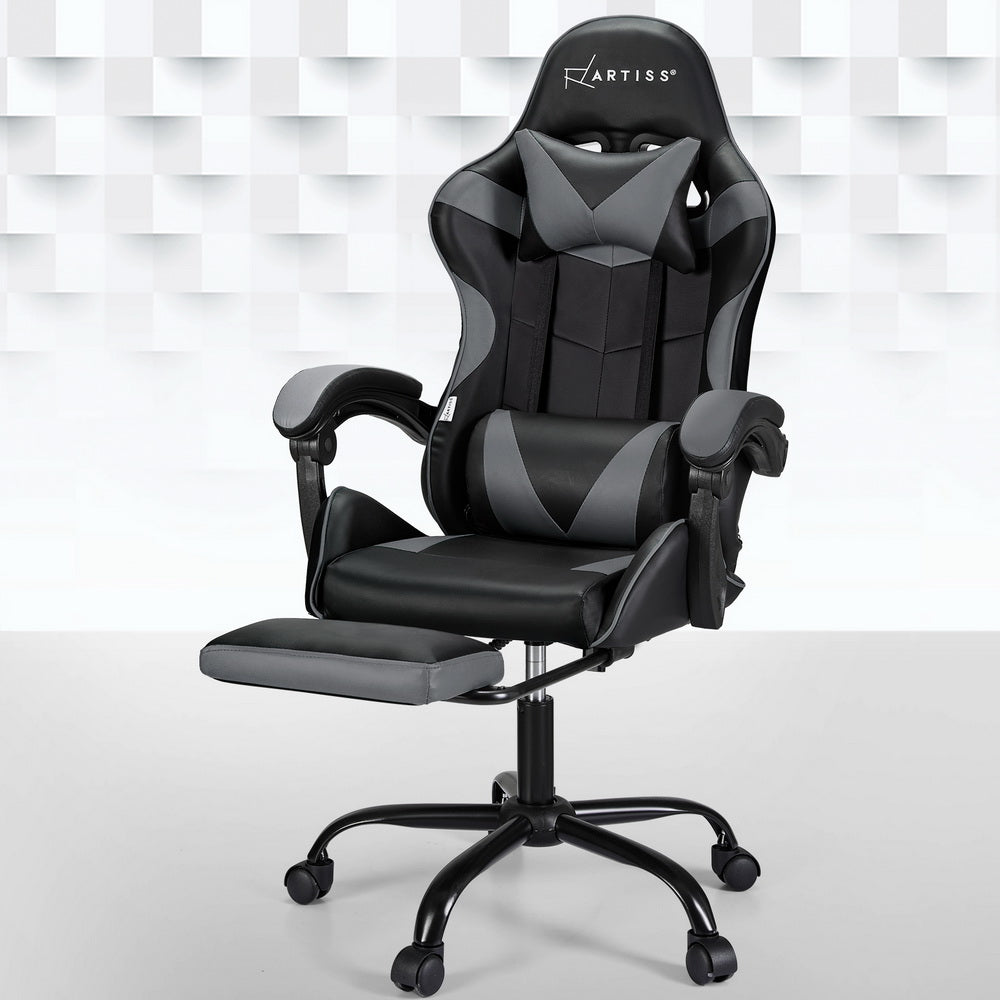 Artiss 2 Point Massage Gaming Office Chair Footrest Grey - Cosy Abode