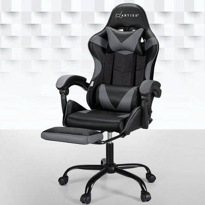 Artiss 2 Point Massage Gaming Office Chair Footrest Grey - Cosy Abode
