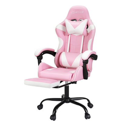 Artiss 2 Point Massage Gaming Office Chair Footrest Pink - Cosy Abode