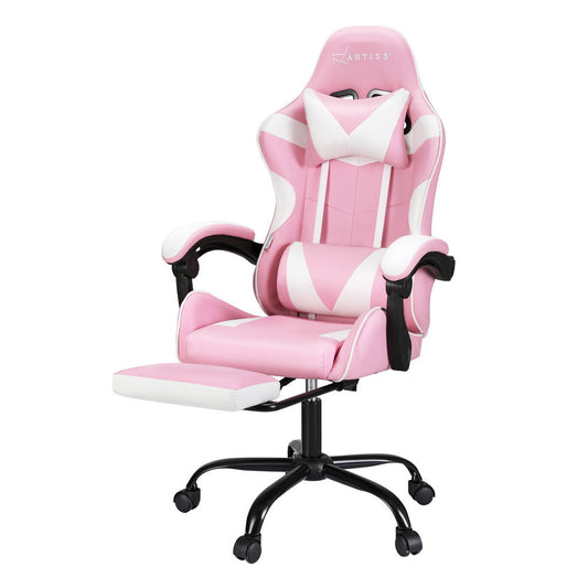 Artiss 2 Point Massage Gaming Office Chair Footrest Pink - Cosy Abode