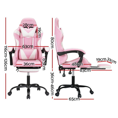 Artiss 2 Point Massage Gaming Office Chair Footrest Pink - Cosy Abode